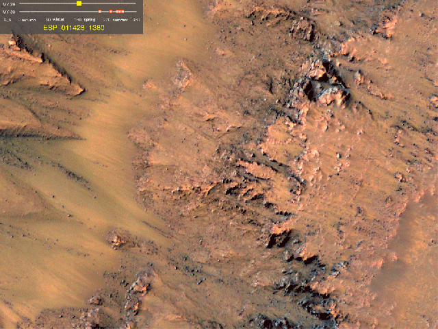 Recurring slope lineae (RSL) in Newton Crater, Mars. 