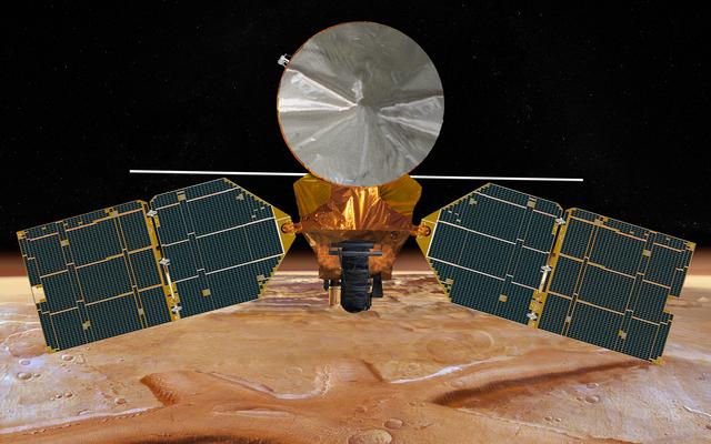 The discovery of liquid water on present day Mars was made by instruments on board Mars Reconnaissance Orbiter, shown here in an artist's impression. <a href=